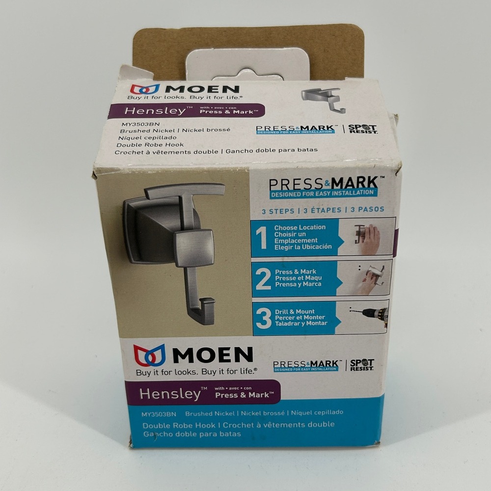 Moen Hensley Brushed Nickel Double Robe Hook MY3503BN Press & Mark Spot Resist